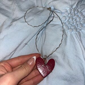 Silver and Red Heart Pendant Necklace